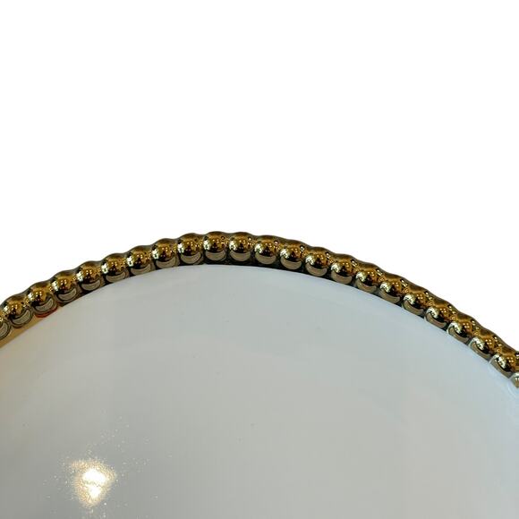 LA PINETINA Ceramic Appetizer Plates 8.5in Set of 4 White Gold Beaded Rim NEW - Picture 5 of 9